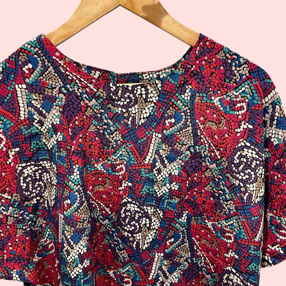 Vintage 80’s mosaic silky short sleeve blouse Caviar oversized art deco